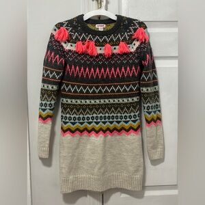 🎀 4/$25 Cat & Jack Sweater Dress Girls Fair Isle Knit Fringe Crew Neck Size L